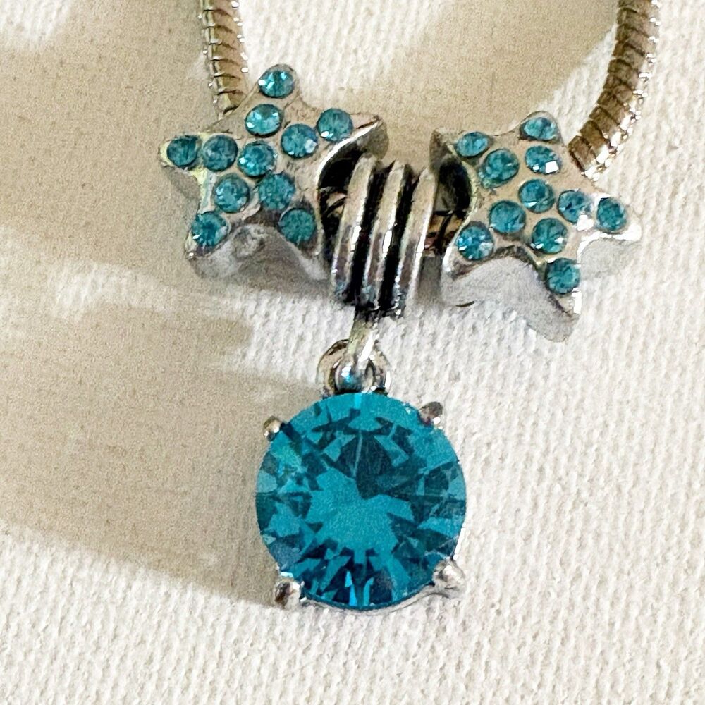 Bella Charm Silver Tone Blue Crystal Star Charm Necklace 18” Adjustable Glam